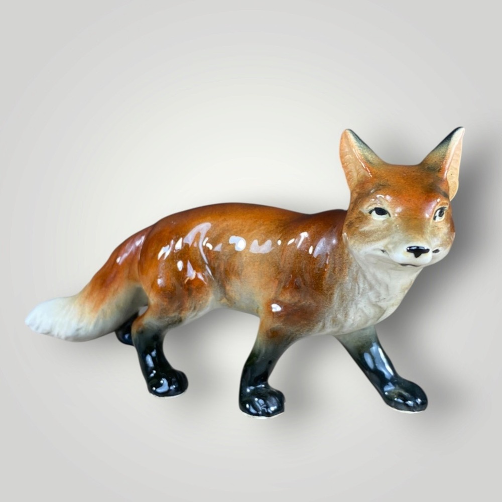 Porcelain Fox Figurine Japan Red Fox Woodland Animal Decor 1950s 60s